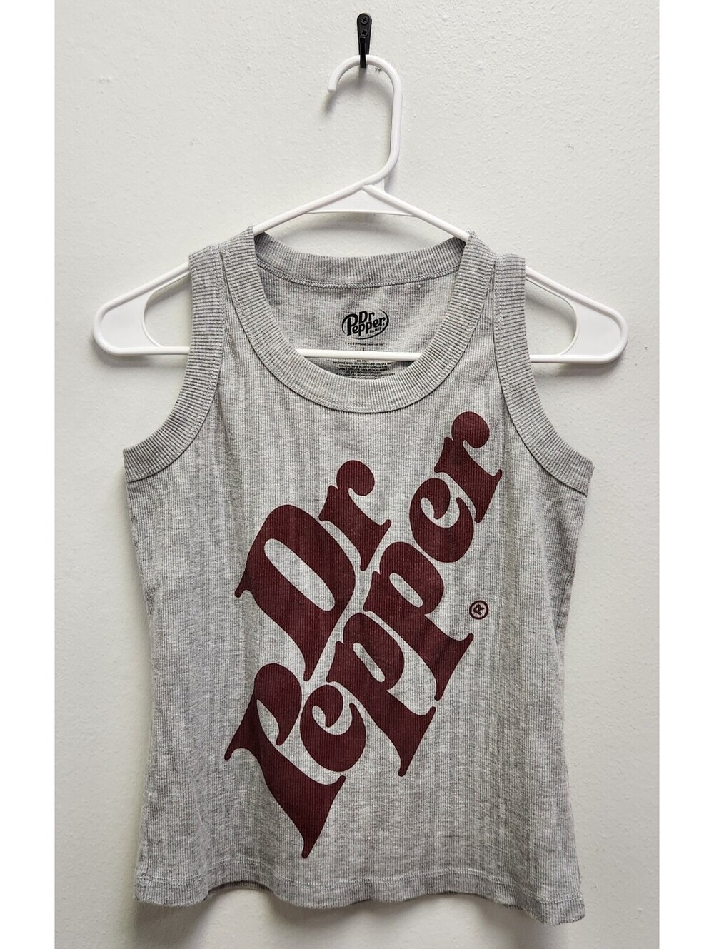 Dr Pepper Graphic Tank Top Women's Large Gray Ribbed Knit Soda Logo Shirt